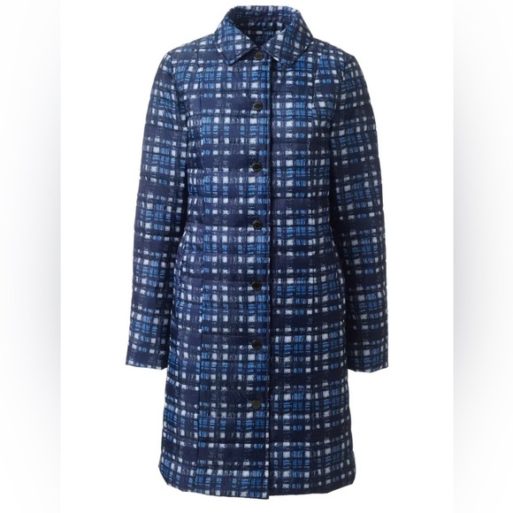 Lands End Blue Plaid Lightweight Primaloft Mid Length Coat Women’s Size 8 - Picture 4 of 12